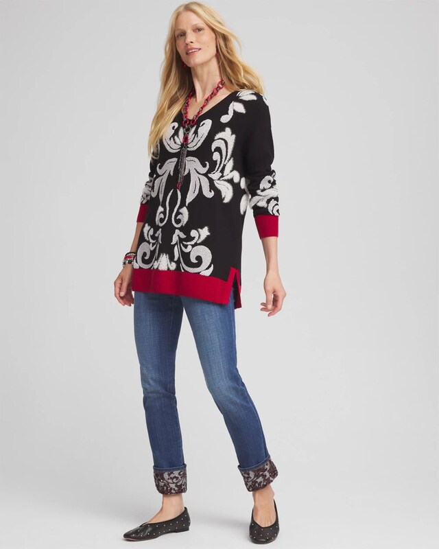 Floral V-Neck Sweater Tunic - image 2